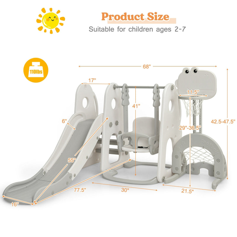 *6 in 1 Toddler Slide and Swing Set with Ball Games - White