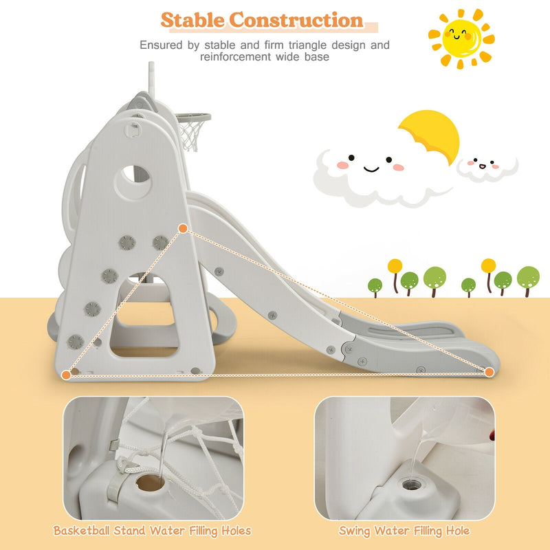 *6 in 1 Toddler Slide and Swing Set with Ball Games - White