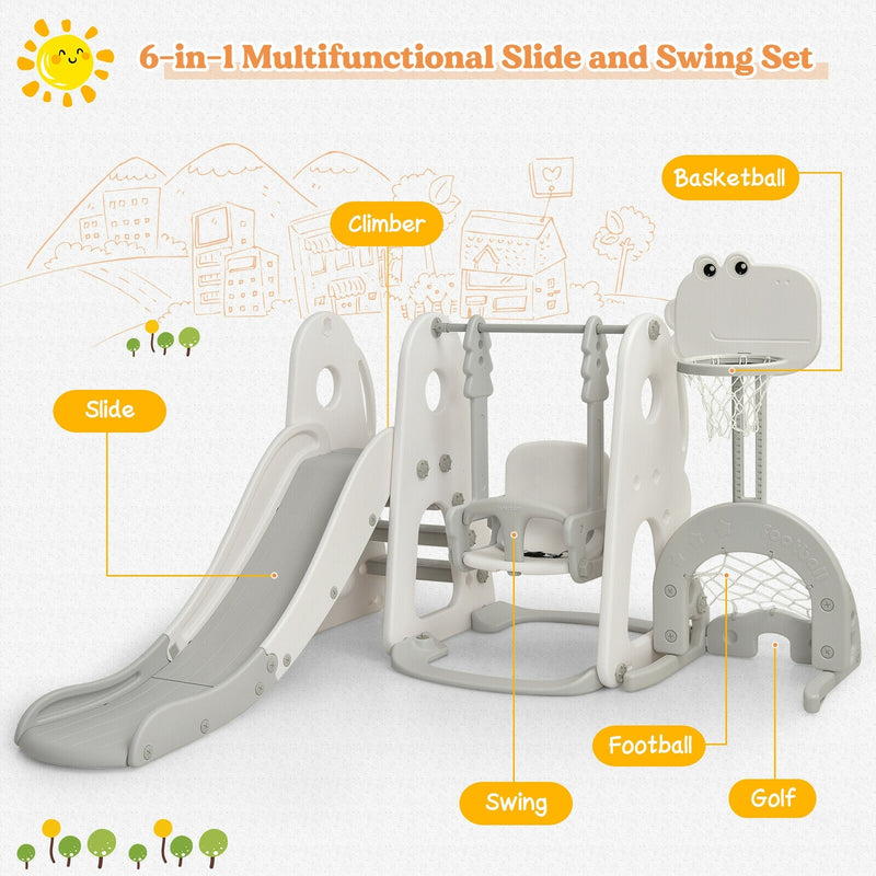 *6 in 1 Toddler Slide and Swing Set with Ball Games - White