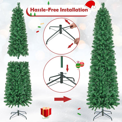 5/6/7/8 FT Pre-Lit Christmas Pencil Tree with Colorful Fiber Optics Green-7 ft