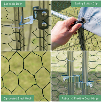 6.2 Feet/12.5 Feet/19 Feet Large Metal Chicken Coop Outdoor Galvanized Dome Cage with Cover-L