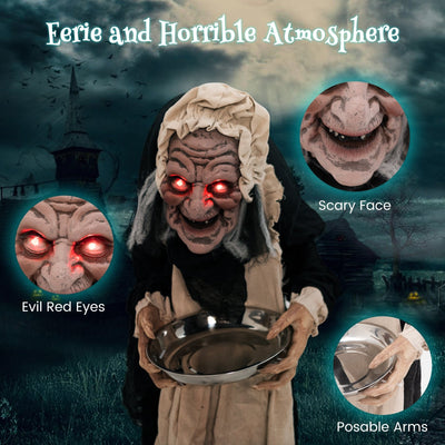 5.2 Feet Halloween Animated Standing Greeter Old Lady with Candy Dish