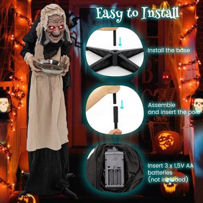 5.2 Feet Halloween Animated Standing Greeter Old Lady with Candy Dish