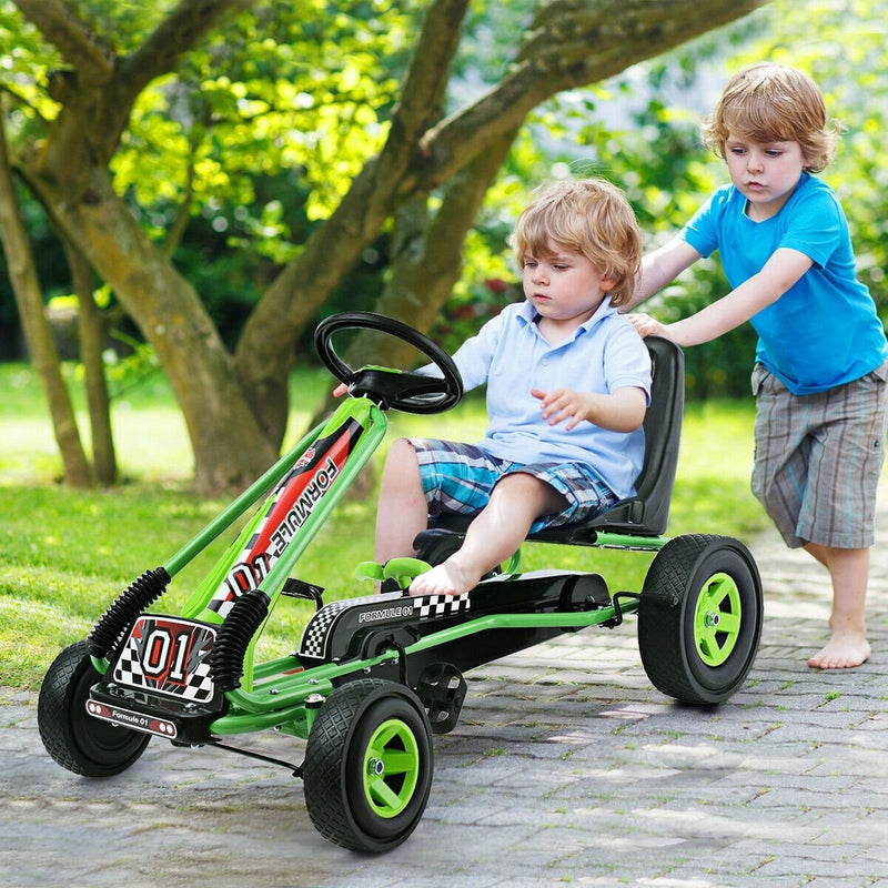 *4 Wheel Pedal Powered Ride On Car with Adjustable Seat - Green