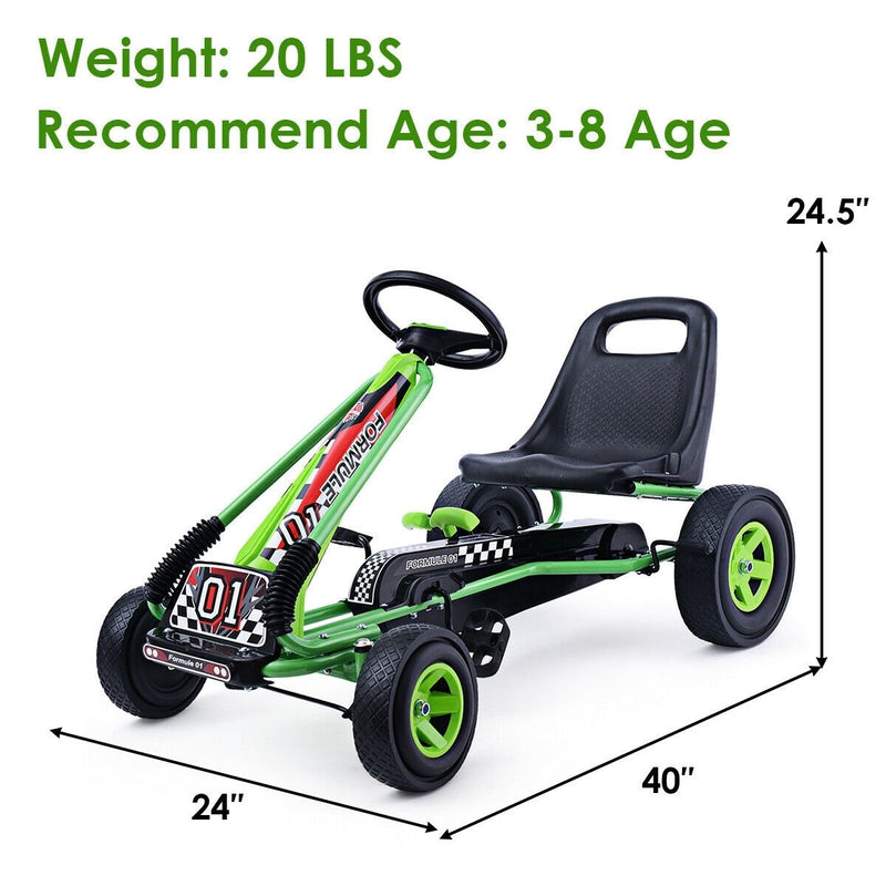 *4 Wheel Pedal Powered Ride On Car with Adjustable Seat - Green