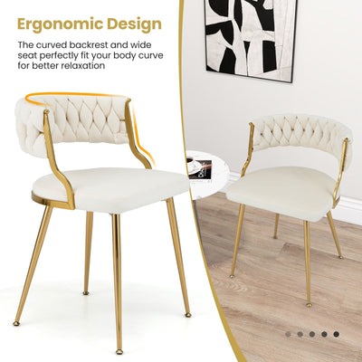Upholstered Dining Chairs with Golden Metal Legs for Living Room-White