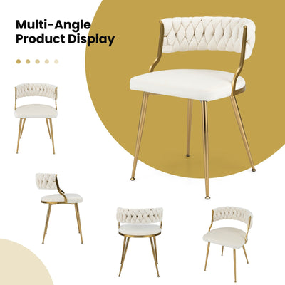 Upholstered Dining Chairs with Golden Metal Legs for Living Room-White