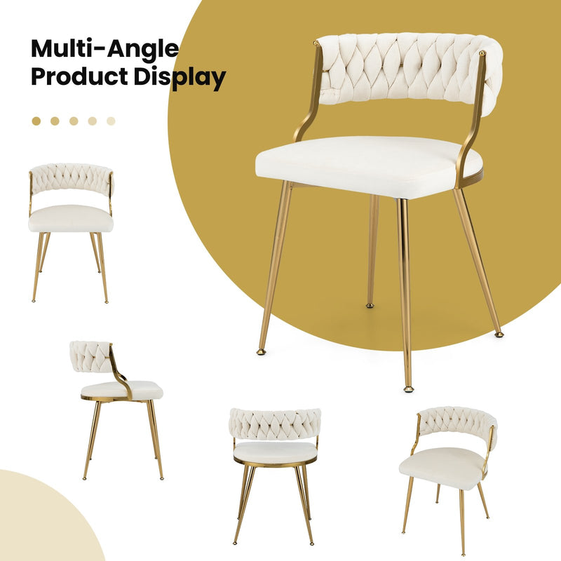 Upholstered Dining Chairs with Golden Metal Legs for Living Room-White