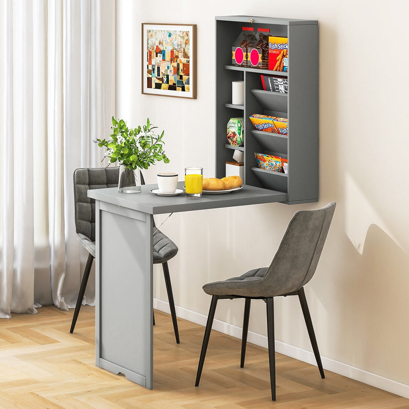 *Wall-Mounted Fold-Out Convertible Floating Desk Space Saver - Gray