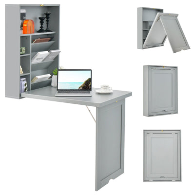 *Wall-Mounted Fold-Out Convertible Floating Desk Space Saver - Gray