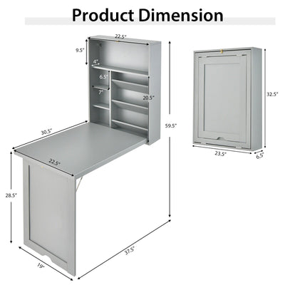 *Wall-Mounted Fold-Out Convertible Floating Desk Space Saver - Gray