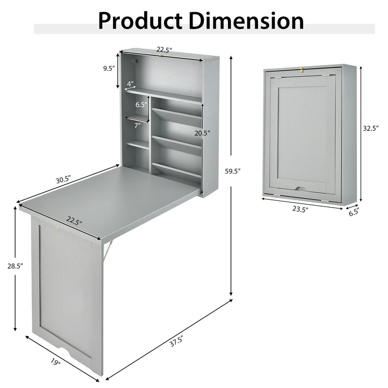*Wall-Mounted Fold-Out Convertible Floating Desk Space Saver - Gray