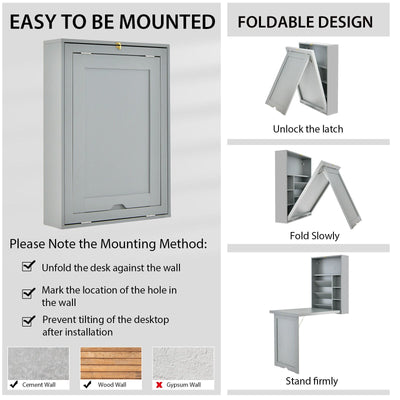 *Wall-Mounted Fold-Out Convertible Floating Desk Space Saver - Gray