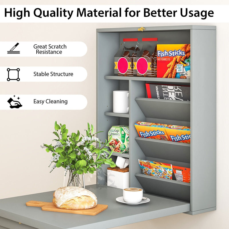 *Wall-Mounted Fold-Out Convertible Floating Desk Space Saver - Gray