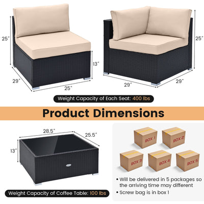 10 Piece Outdoor Wicker Conversation Set with Seat and Back Cushions-Beige