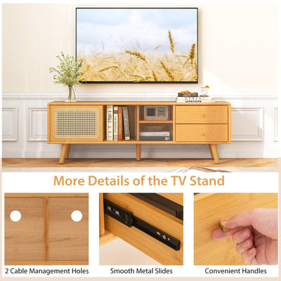 Bamboo TV Stand for TV up to 65 Inch-Natural