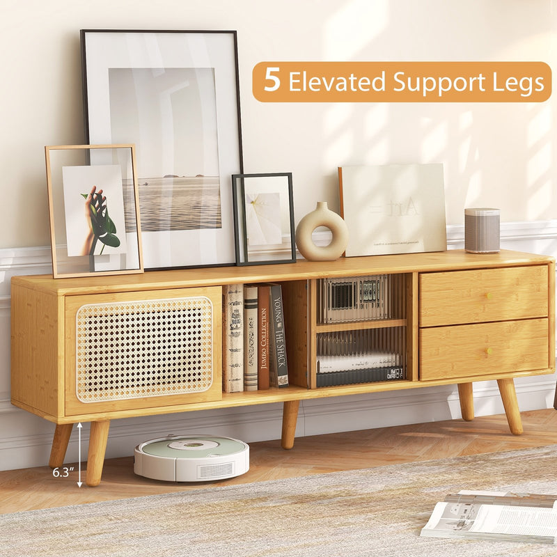 Bamboo TV Stand for TV up to 65 Inch-Natural