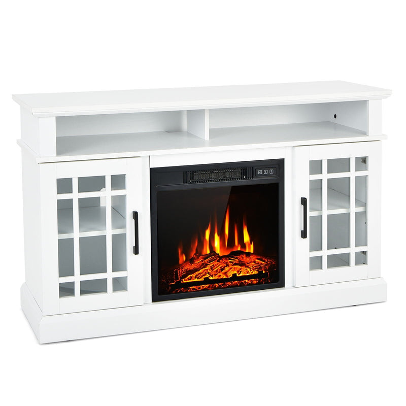 *48 Inch Electric Fireplace TV Stand with Cabinets for TVs Up to 55 Inch - White
