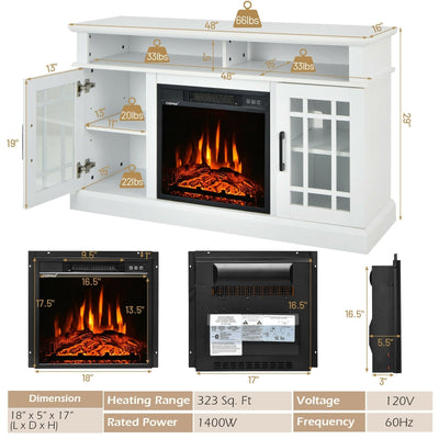 *48 Inch Electric Fireplace TV Stand with Cabinets for TVs Up to 55 Inch - White