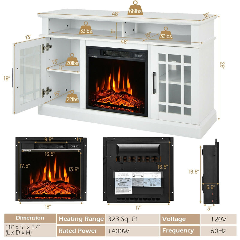 *48 Inch Electric Fireplace TV Stand with Cabinets for TVs Up to 55 Inch - White