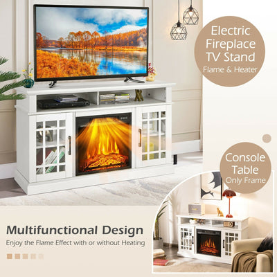 *48 Inch Electric Fireplace TV Stand with Cabinets for TVs Up to 55 Inch - White