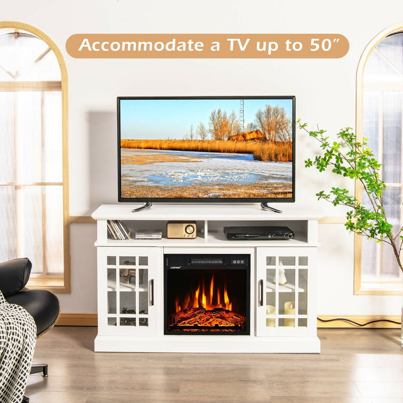 *48 Inch Electric Fireplace TV Stand with Cabinets for TVs Up to 55 Inch - White