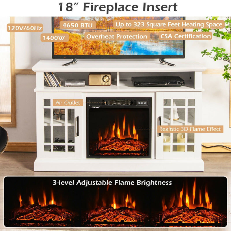 *48 Inch Electric Fireplace TV Stand with Cabinets for TVs Up to 55 Inch - White