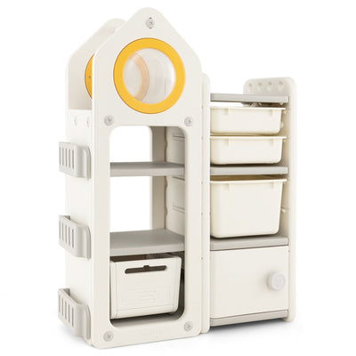 Multipurpose Toy Chest and Bookshelf with Mobile Trolley-Gray