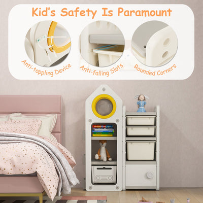Multipurpose Toy Chest and Bookshelf with Mobile Trolley-Gray