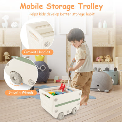 Multipurpose Toy Chest and Bookshelf with Mobile Trolley-Gray