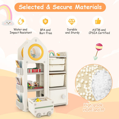 Multipurpose Toy Chest and Bookshelf with Mobile Trolley-Gray