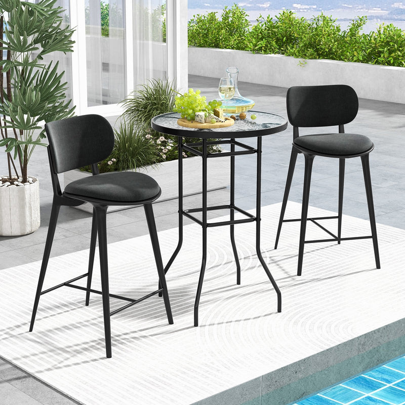 *38 Inch Patio Bar Table with Tempered Glass Tabletop