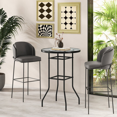 *38 Inch Patio Bar Table with Tempered Glass Tabletop