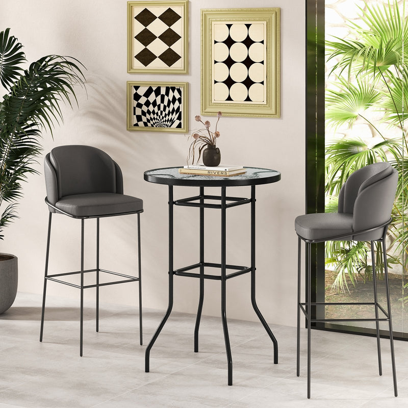 *38 Inch Patio Bar Table with Tempered Glass Tabletop