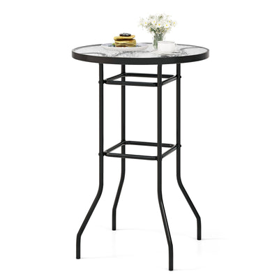 *38 Inch Patio Bar Table with Tempered Glass Tabletop
