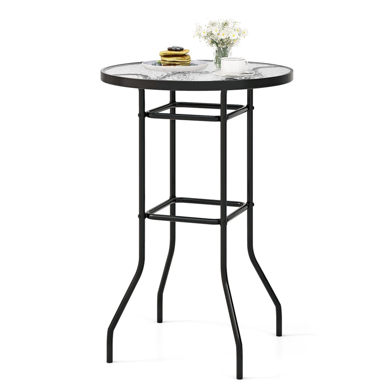 *38 Inch Patio Bar Table with Tempered Glass Tabletop
