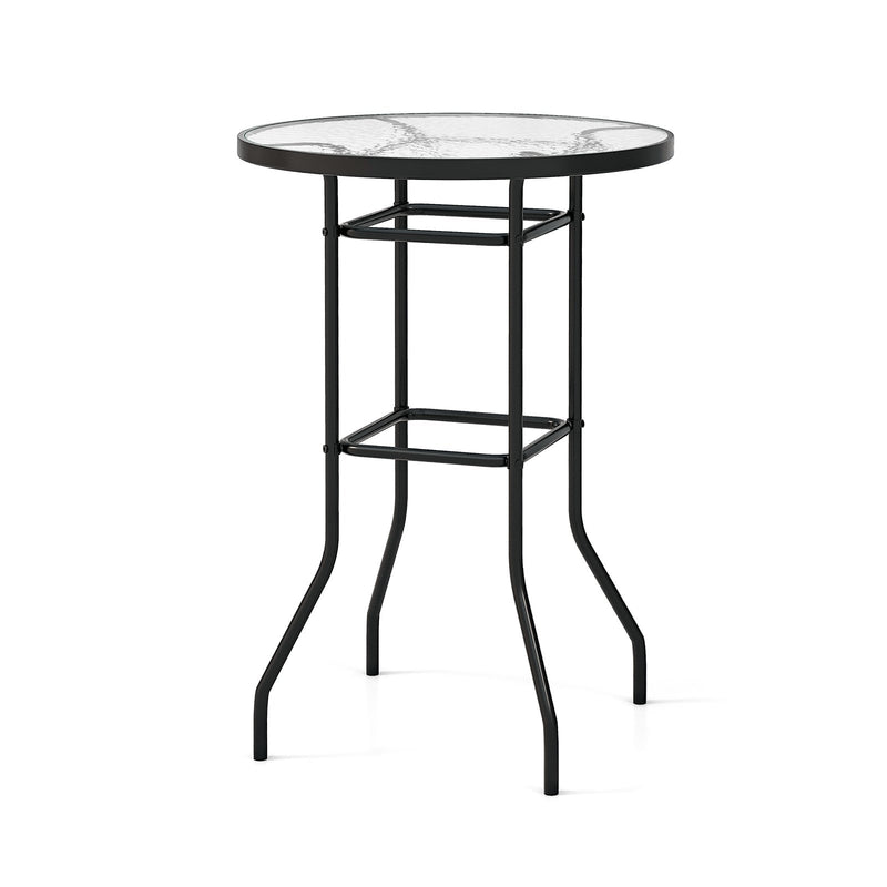 *38 Inch Patio Bar Table with Tempered Glass Tabletop