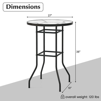 *38 Inch Patio Bar Table with Tempered Glass Tabletop