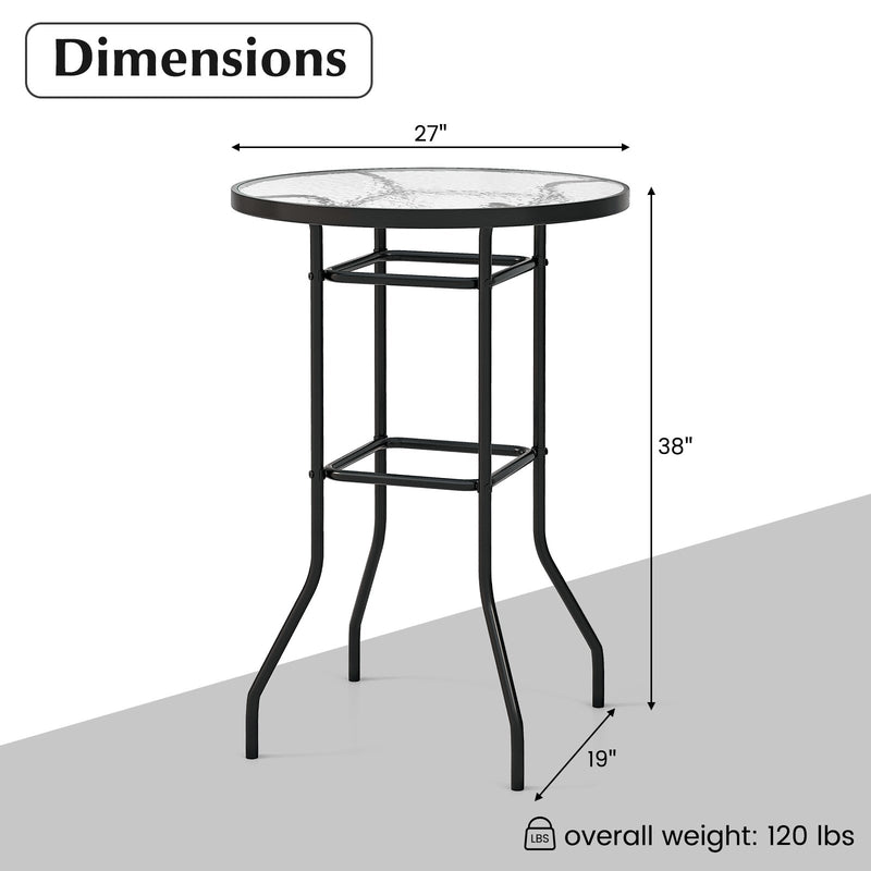*38 Inch Patio Bar Table with Tempered Glass Tabletop