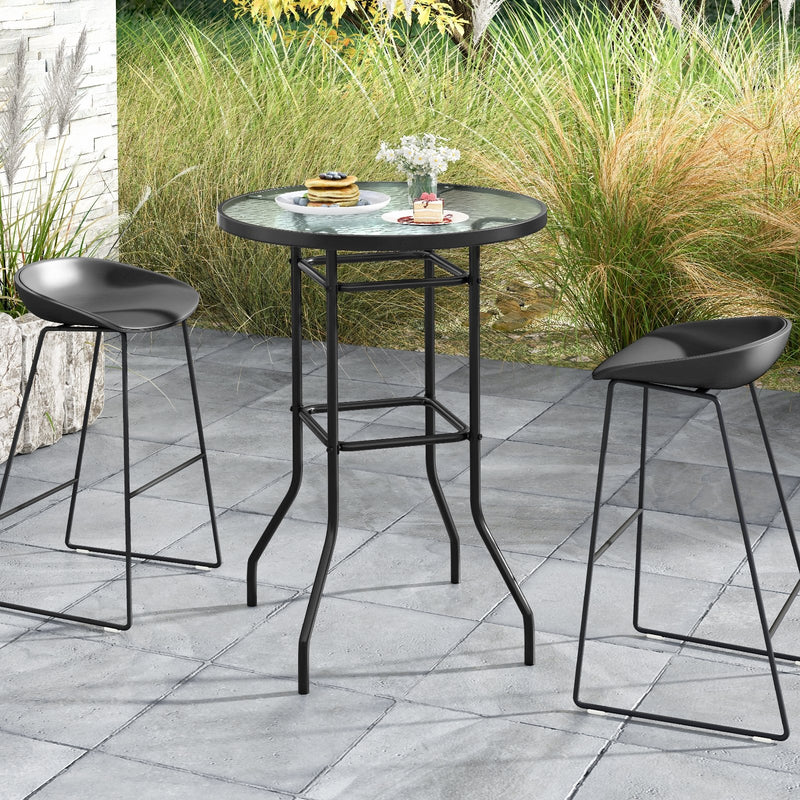 *38 Inch Patio Bar Table with Tempered Glass Tabletop