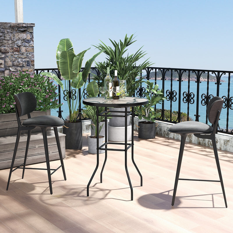 *38 Inch Patio Bar Table with Tempered Glass Tabletop