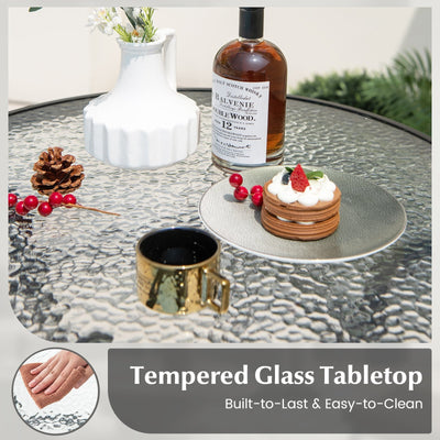 *38 Inch Patio Bar Table with Tempered Glass Tabletop