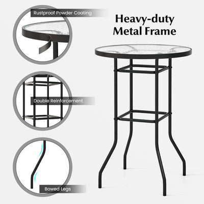 *38 Inch Patio Bar Table with Tempered Glass Tabletop