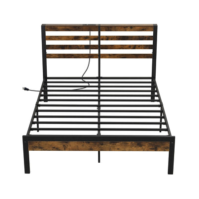 *Full/Queen Size Bed Frame with Charging Station and Storage Headboard - Full Size