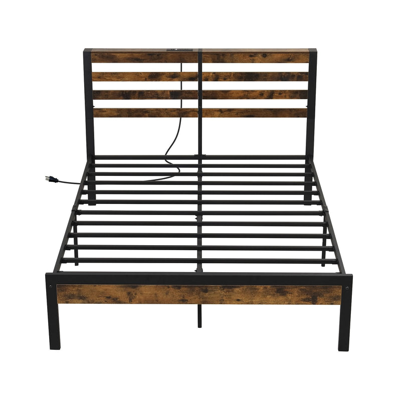 *Full/Queen Size Bed Frame with Charging Station and Storage Headboard - Full Size