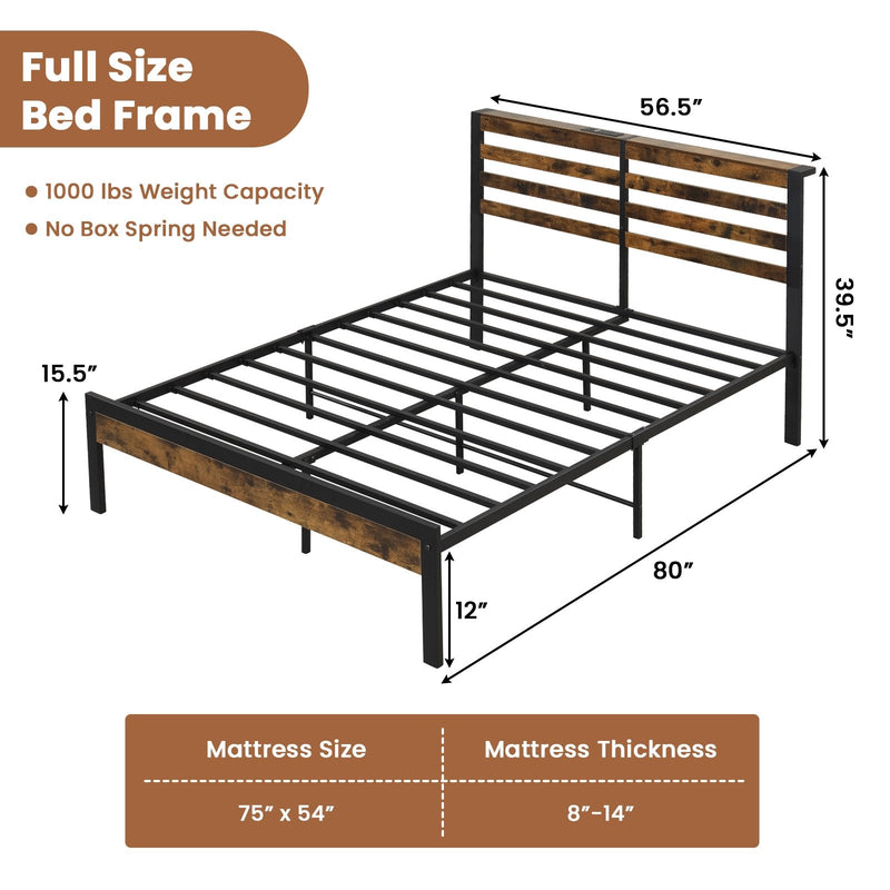 *Full/Queen Size Bed Frame with Charging Station and Storage Headboard - Full Size