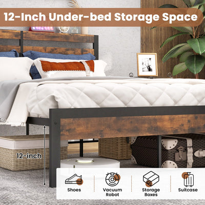 *Full/Queen Size Bed Frame with Charging Station and Storage Headboard - Full Size