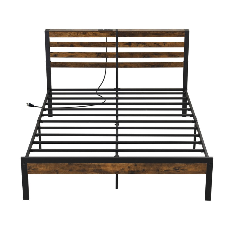 *Full/Queen Size Bed Frame with Charging Station and Storage Headboard - Queen Size