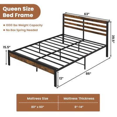 *Full/Queen Size Bed Frame with Charging Station and Storage Headboard - Queen Size