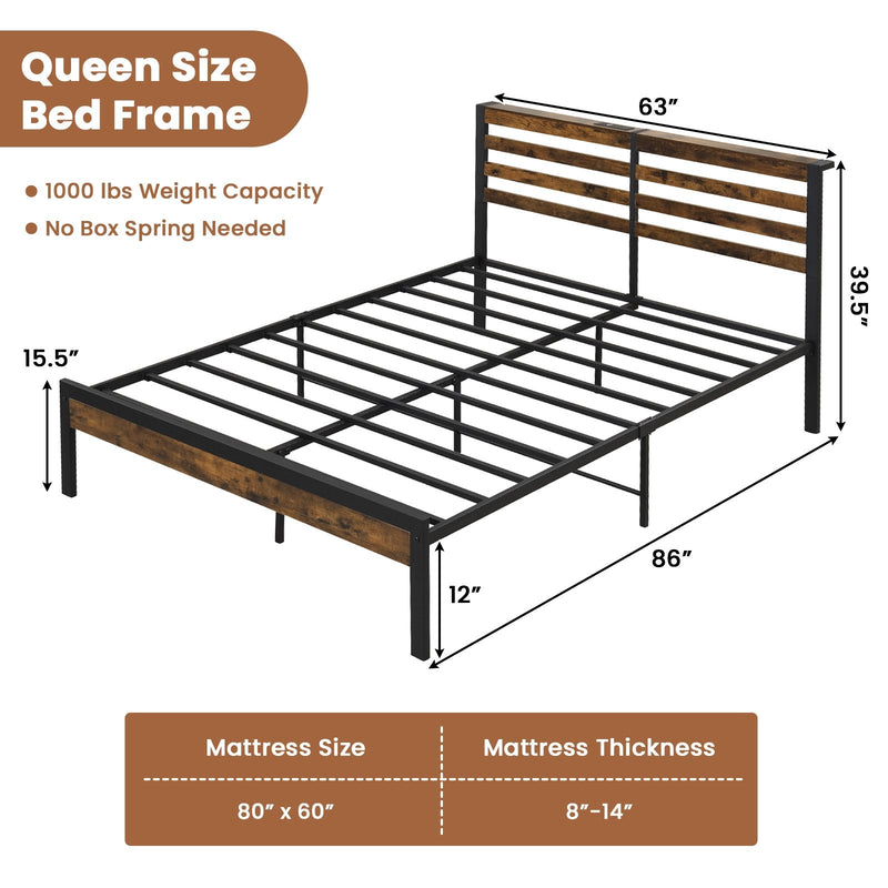 *Full/Queen Size Bed Frame with Charging Station and Storage Headboard - Queen Size